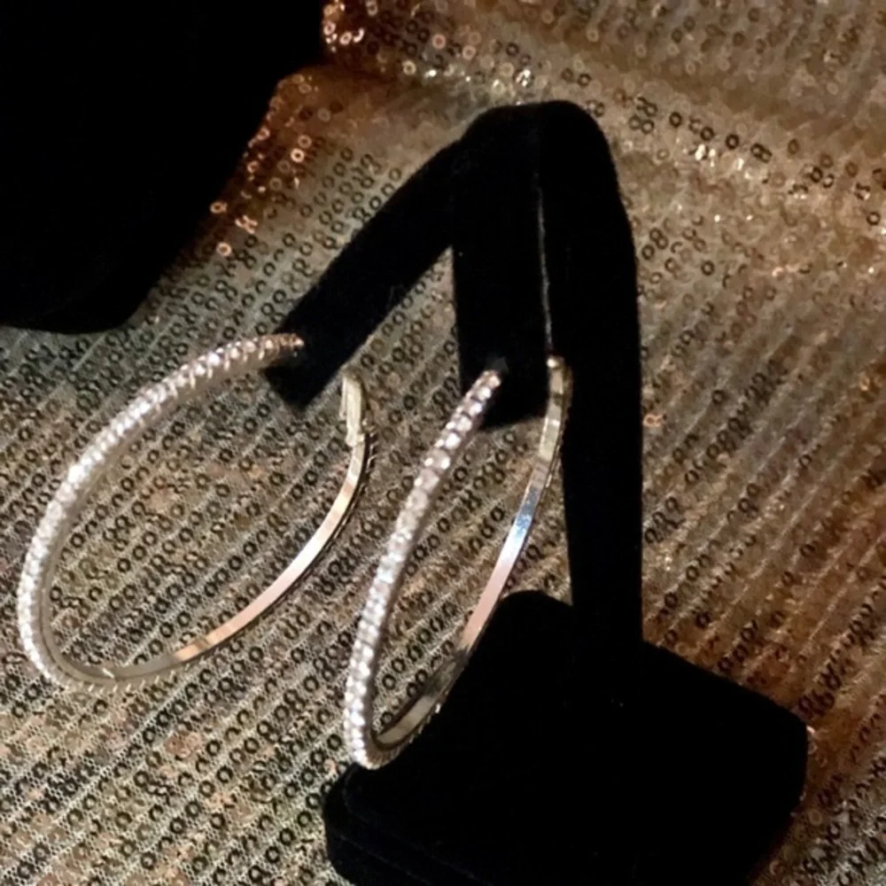 🌸Silver 2” Rhinestone Hoops🌺💕🌸 - Picture 3 of 3